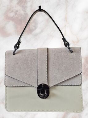 Vera Pelle Cream Italian Leather And Suede Top Handle Bag